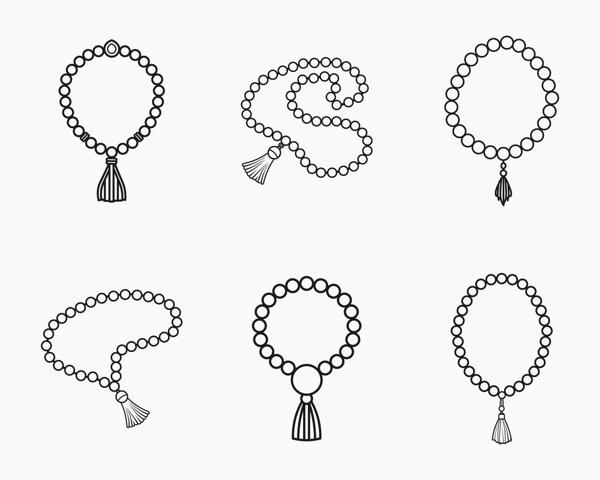 Islamic tasbih outline icon bundle set in isolated flat line art illustration for Eid celebration vector