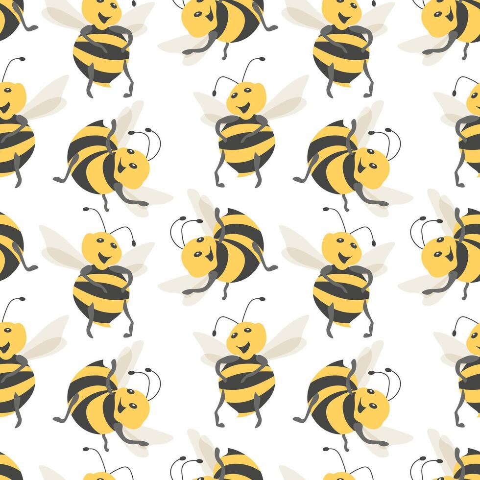 Seamless pattern, cute funny bees on a white background. Children's textiles, kids bedroom decor vector