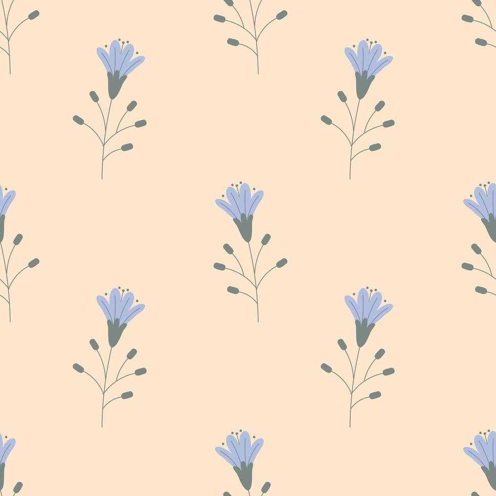 Seamless floral pattern with blue flowers on beige background. Simple floral background in pastel colors vector