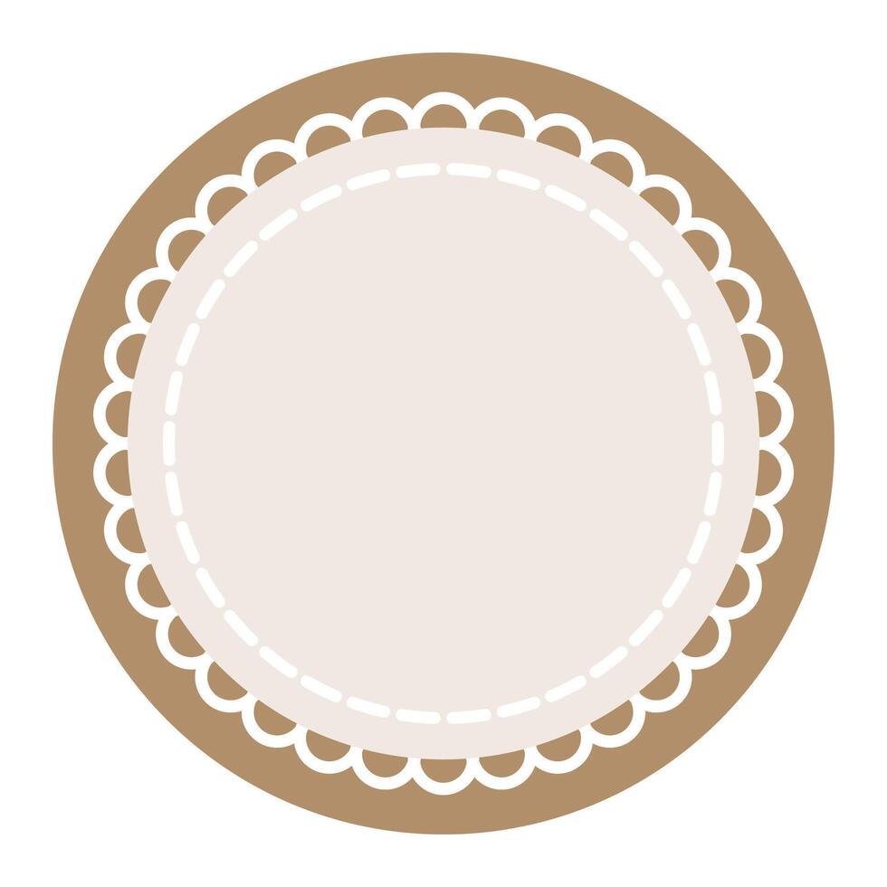 Simple Beige Brown Circle with Brown Scalloped Edges vector