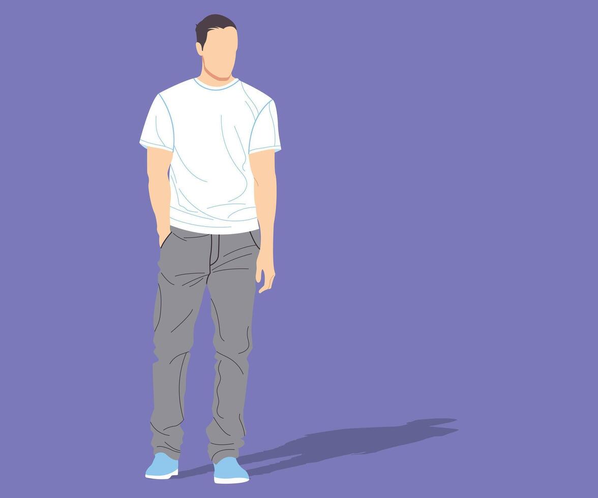 Man in casual attire standing with hands in pockets vector