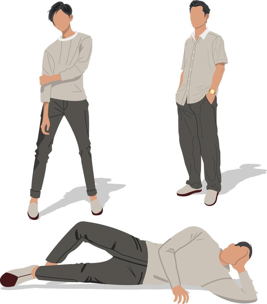 Men in Casual Poses Illustration in Grey Tones vector