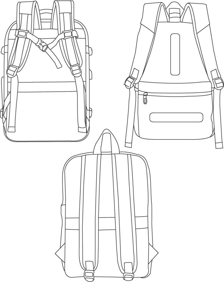 Set of backpack school cartoon, line art backpack isolated, backpacks flat , Cartoon school backpacks vector