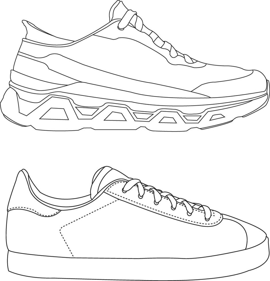 Set of shoes Running shoes line and icon, sneakers in different styles, Flat Silhouette Shoes or Sneakers Icon Set Isolated vector
