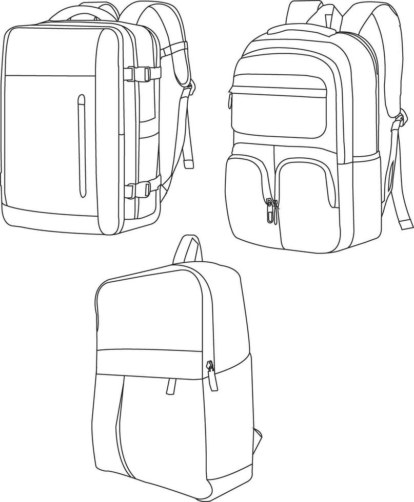 Set of backpack school hand draw, line art backpack isolated, backpacks flat , Cartoon school backpacks vector