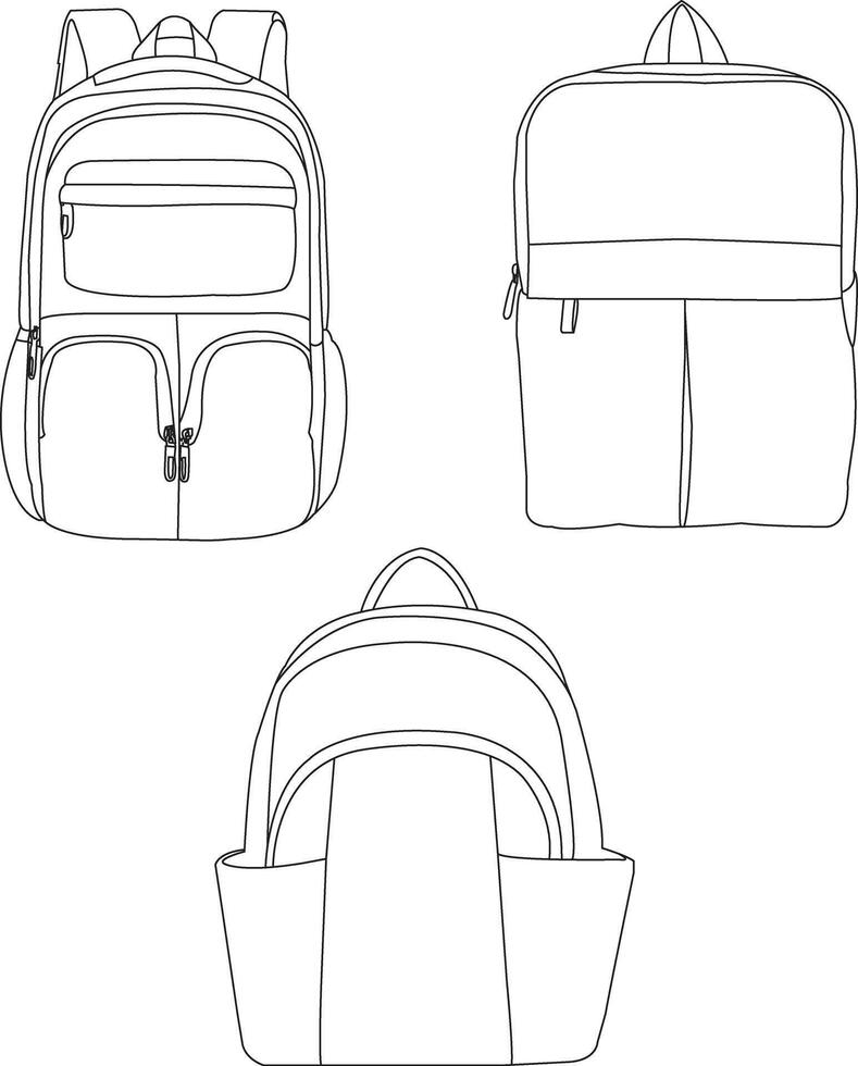 Set of backpack school, line art backpack isolated, backpacks flat , Cartoon school backpacks vector