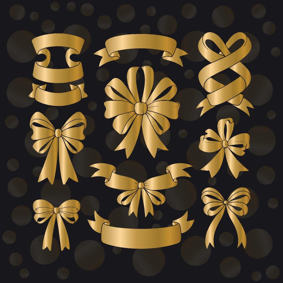 Collection of elegant golden ribbons and bows for various occasions vector