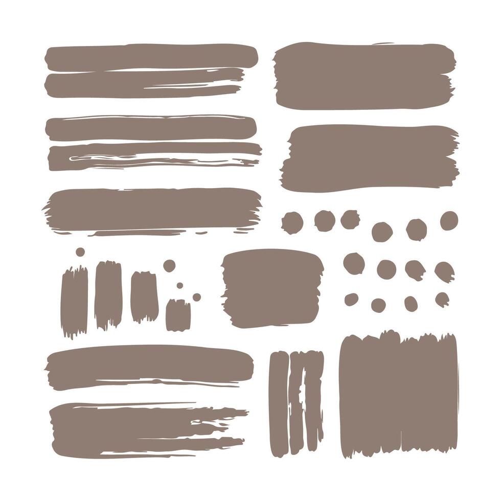 Collection of brown brush strokes, grunge and abstract shapes. vector