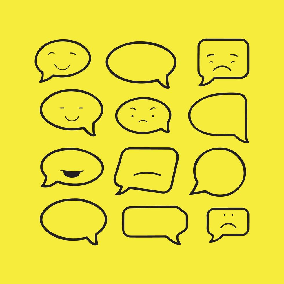 Collection of Speech Bubbles with Emojis on a Yellow Background vector