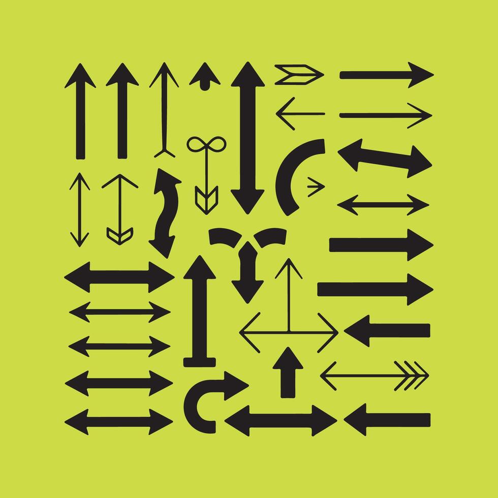 Collection of Black Arrow Icons on Yellow Background vector