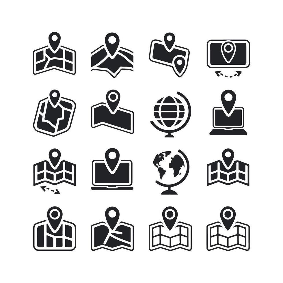 Set of map, location and navigation icons vector