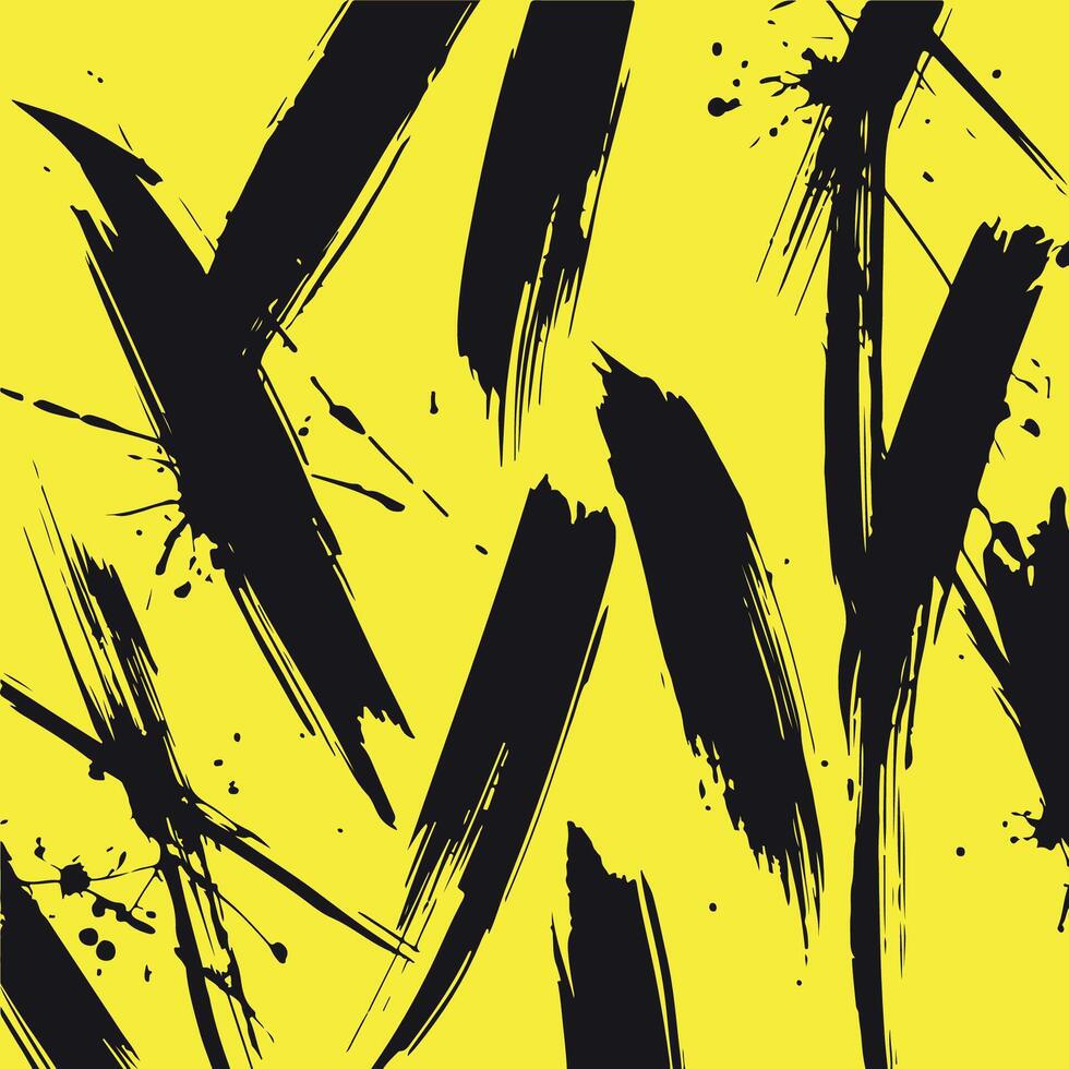 Abstract Grunge Brushstroke Pattern with Splatter on Yellow Background vector