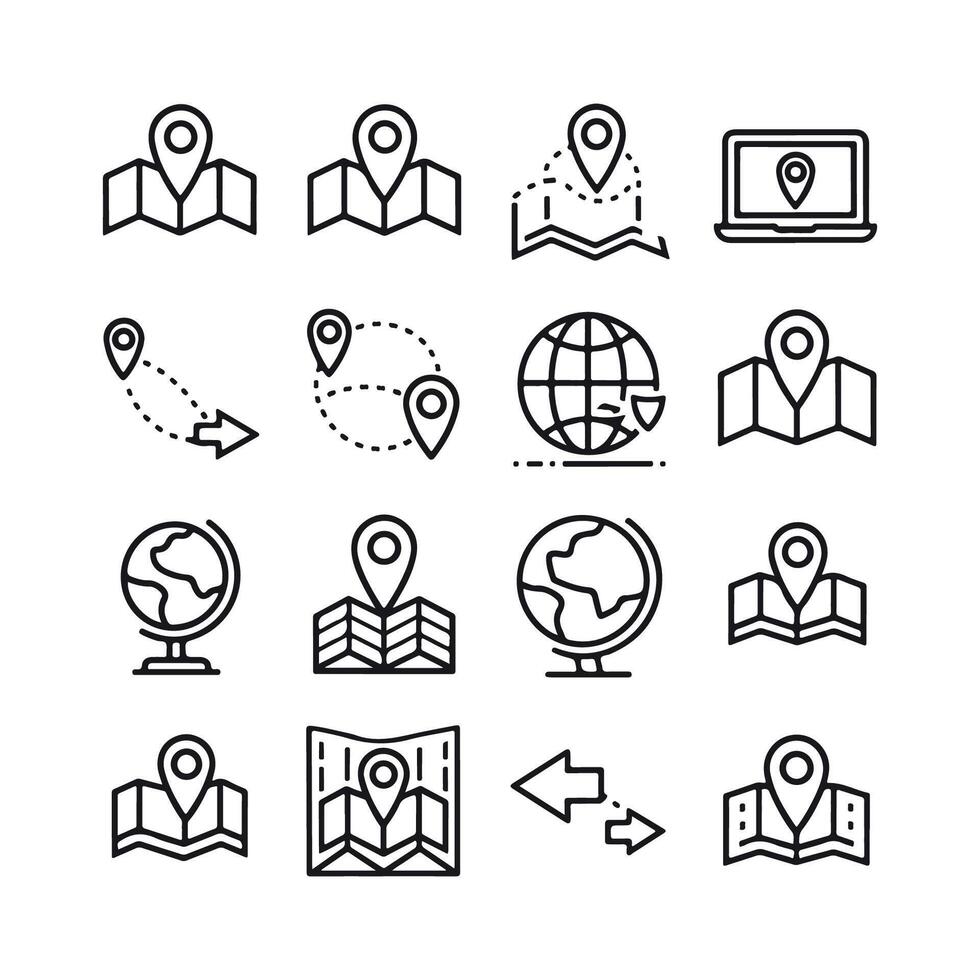Map Icons Set Location, Navigation, Travel, and Global Concepts vector