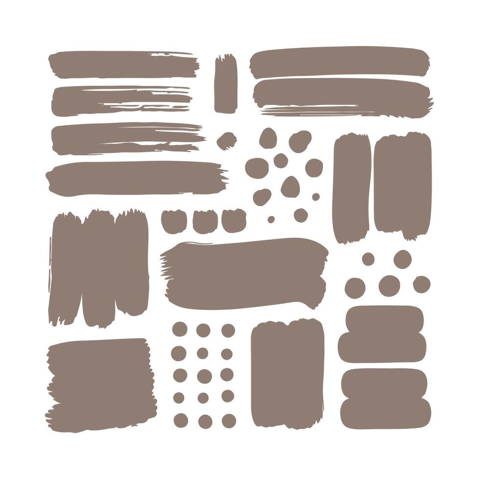 Collection of brushstrokes textures and shapes in brown color vector