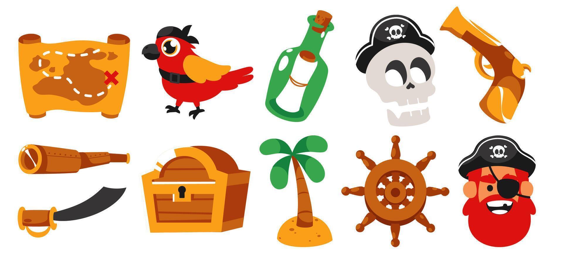 A Collection of Cartoon Pirate Elements for Creative Designs and Illustrations vector