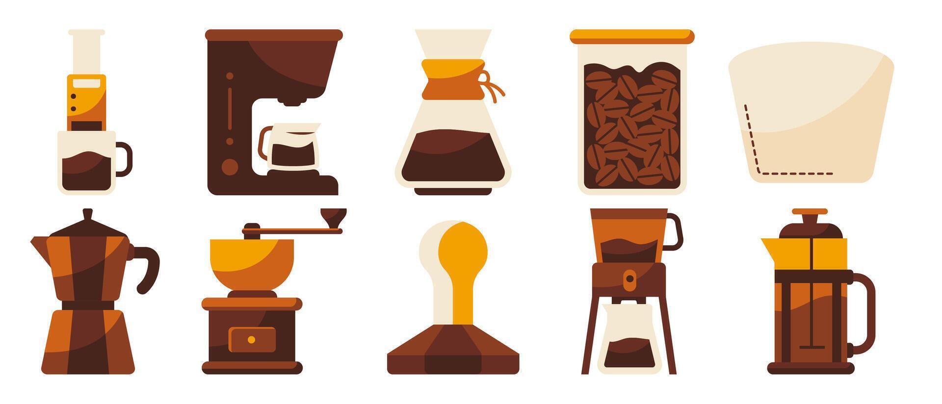 Diverse coffee brewing methods, artistic illustration for coffee enthusiasts vector