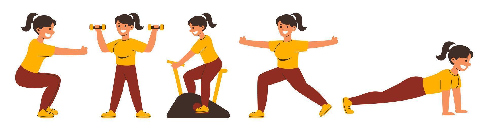 Illustration of a woman doing exercise at the gym in flat style vector