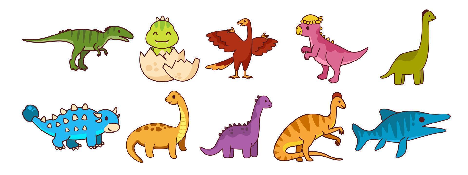Adorable collection of cartoon dinosaurs illustrations for children designs vector
