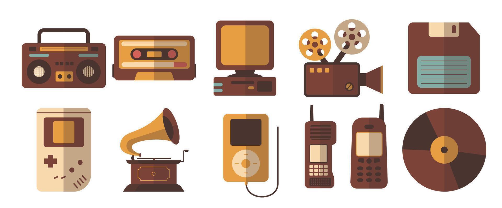 Illustrative journey through retro electronics and outdated technologies vector