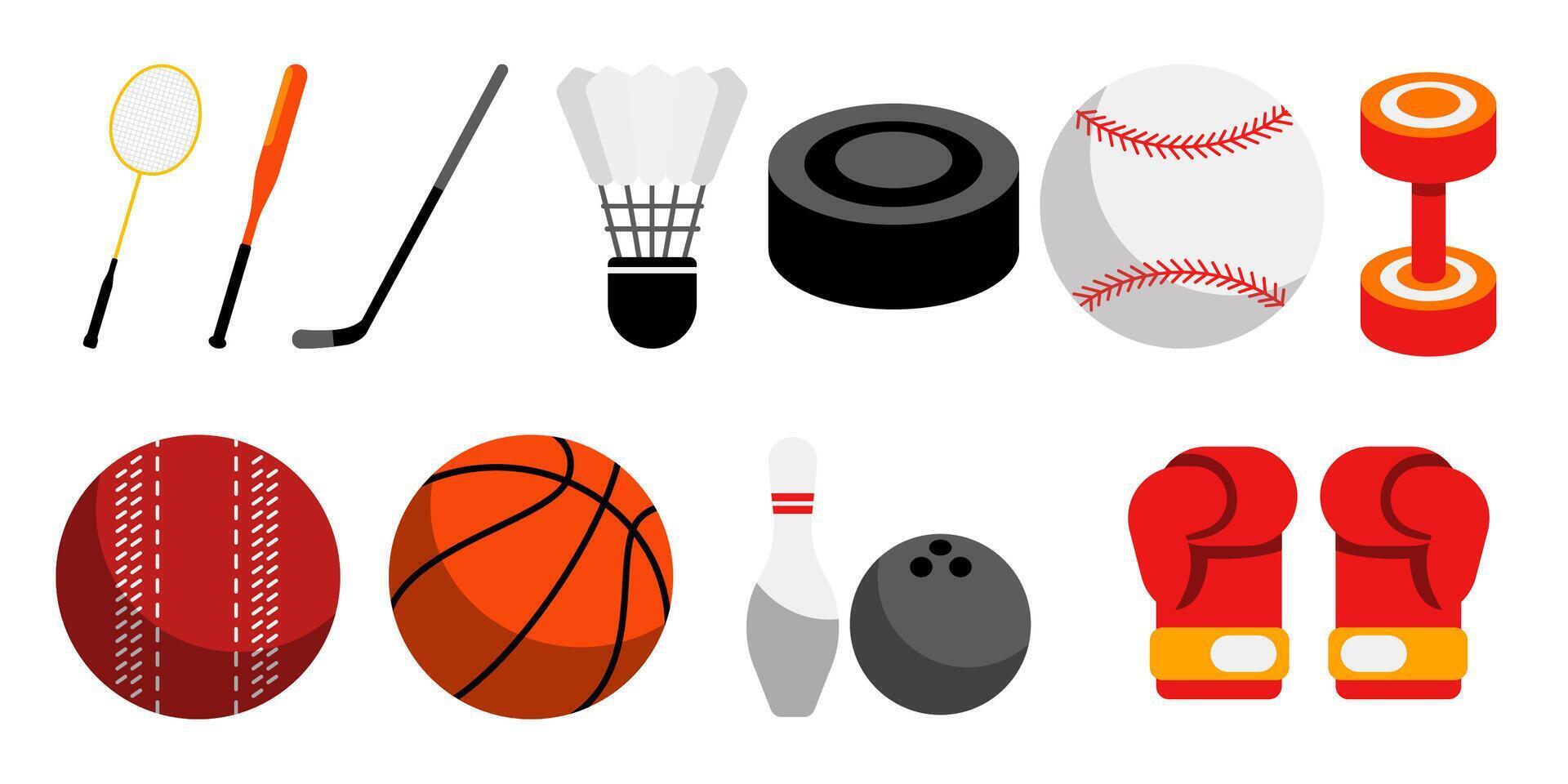 Assorted vibrant sport equipment elements on a clean white background vector
