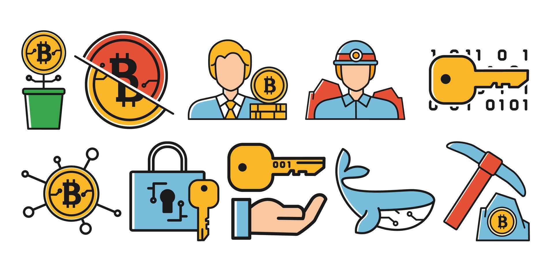 Illustration of Cryptocurrency and Bitcoin elements featuring digital currency aspects vector