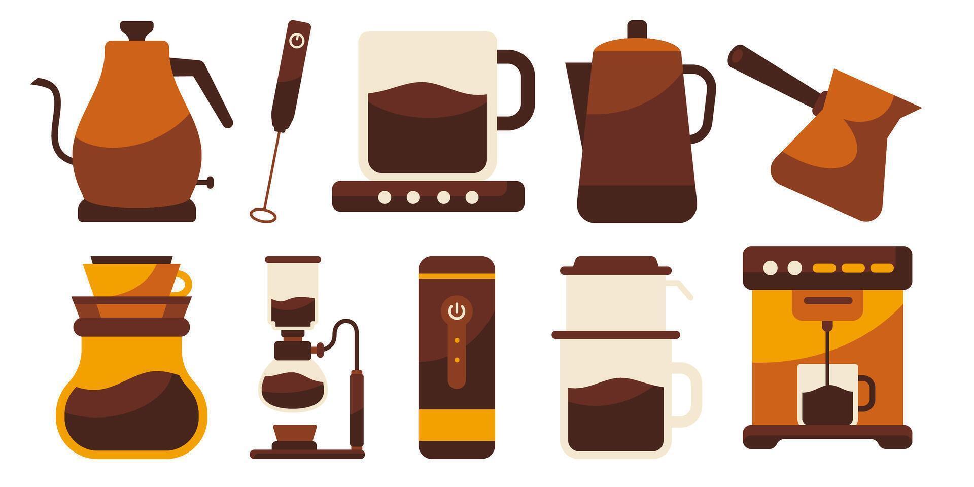 Diverse Coffee Preparation Methods and Equipment Illustrated Collection vector