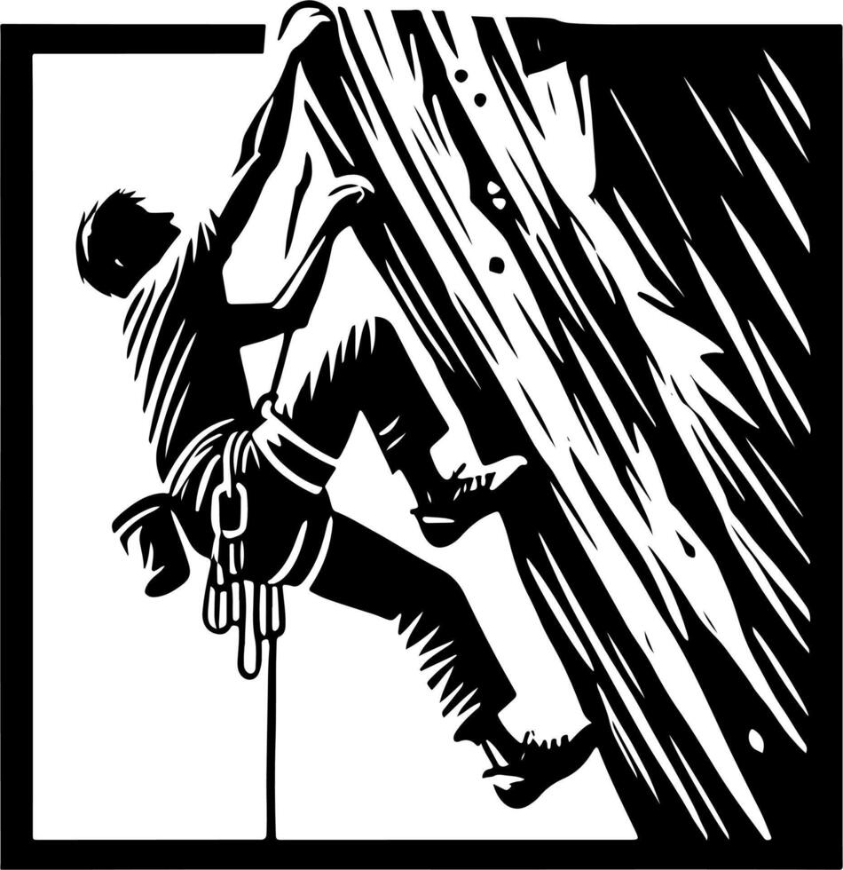 Male Mountain Climber, Black And White Silhouette vector