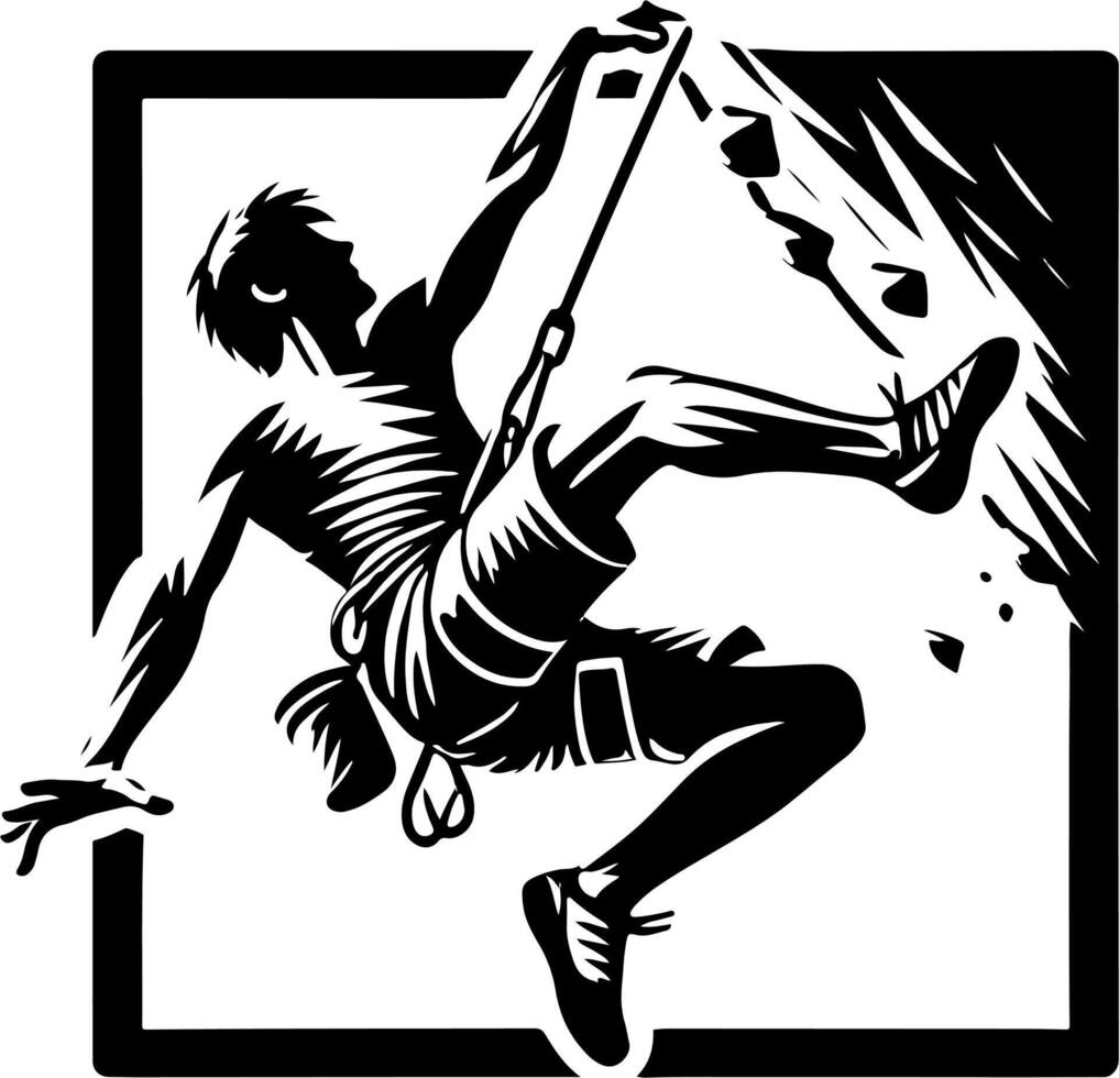A Male Mountain Climber, Black And White Silhouette vector