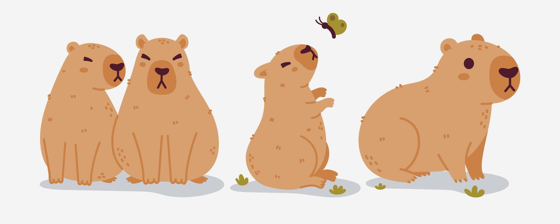 Whimsical Capybara, A Cheerful Cartoon Illustration of South American Rodents vector