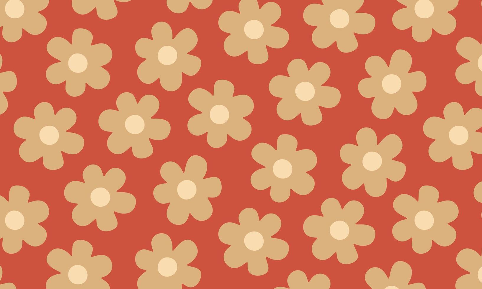 Seamless floral pattern in a flat style. Elegant decorative design with stylized beige flowers on red for fabric, wallpaper, wrapping paper, textiles, and digital backgrounds. vector