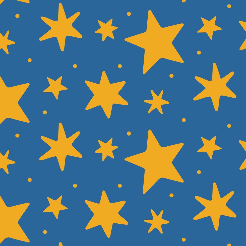 Seamless pattern with golden stars on a dark blue background. Modern celestial design for fabric, wallpaper, wrapping paper, and digital backgrounds. vector