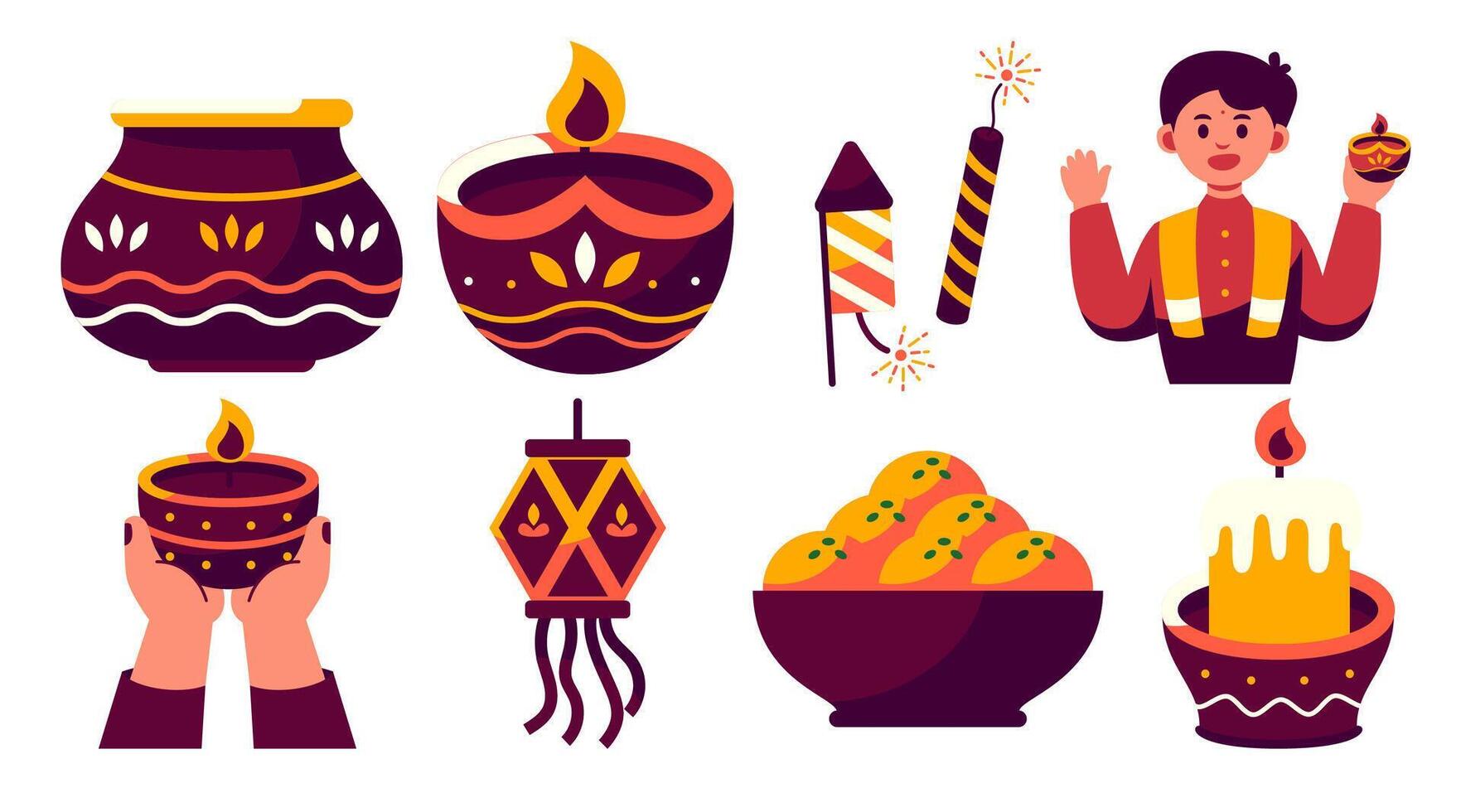 Charming Diwali Celebration Clipart Illustration with Festive Elements vector