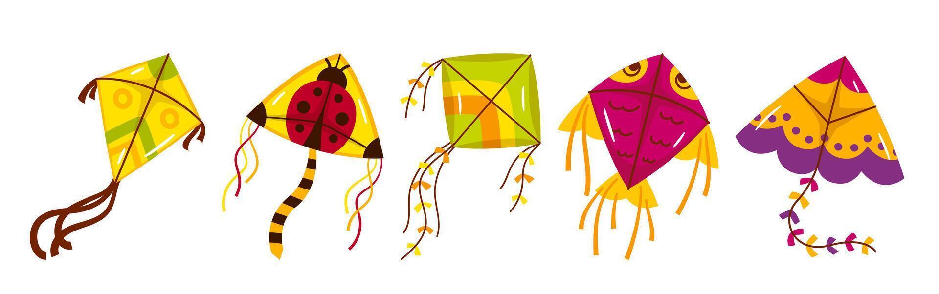 Whimsical kite collection on a white background, perfect for summer festivities vector