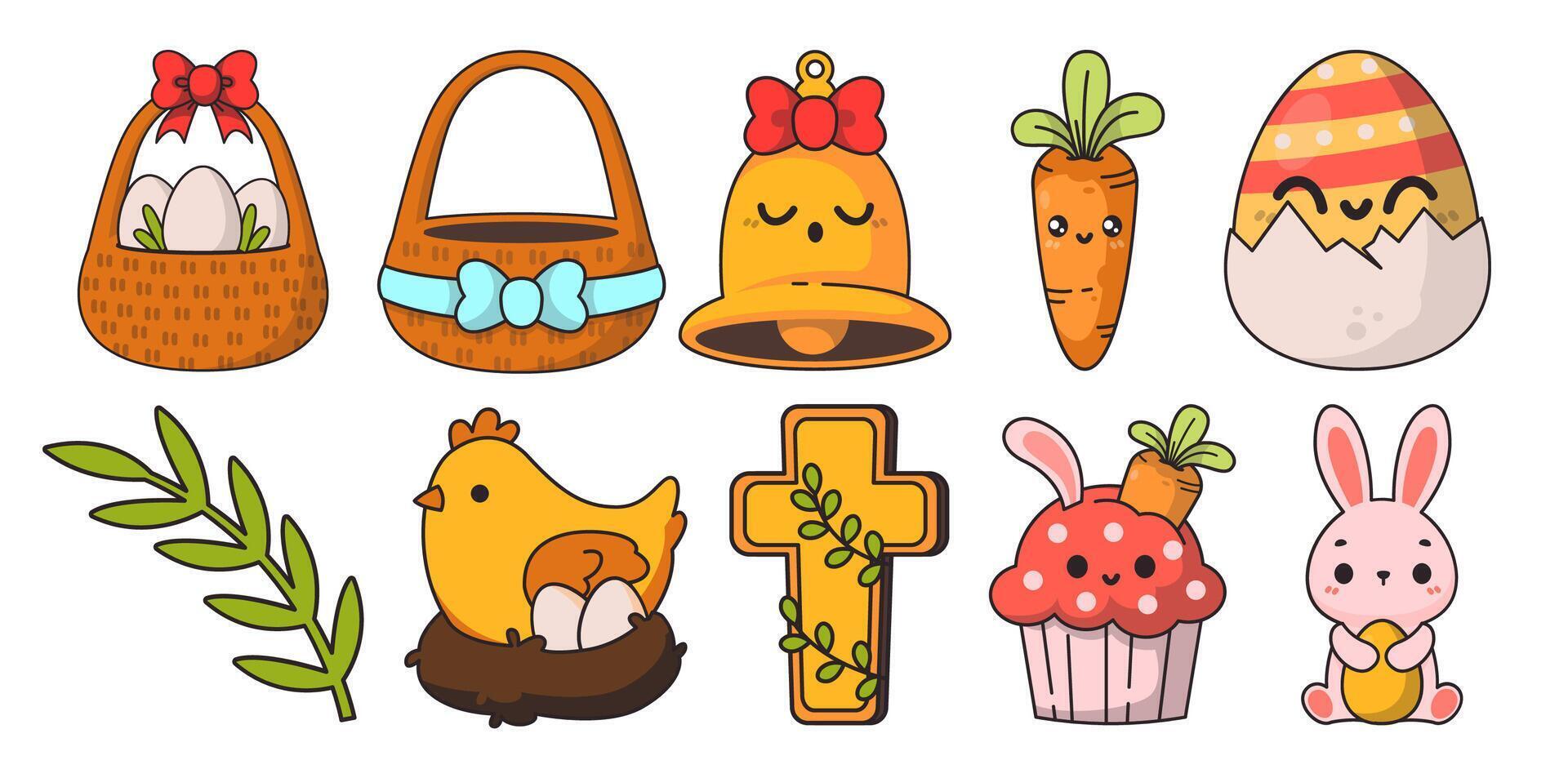 Charming Easter Cartoon Elements, Delightful Graphics for Festive Designs vector