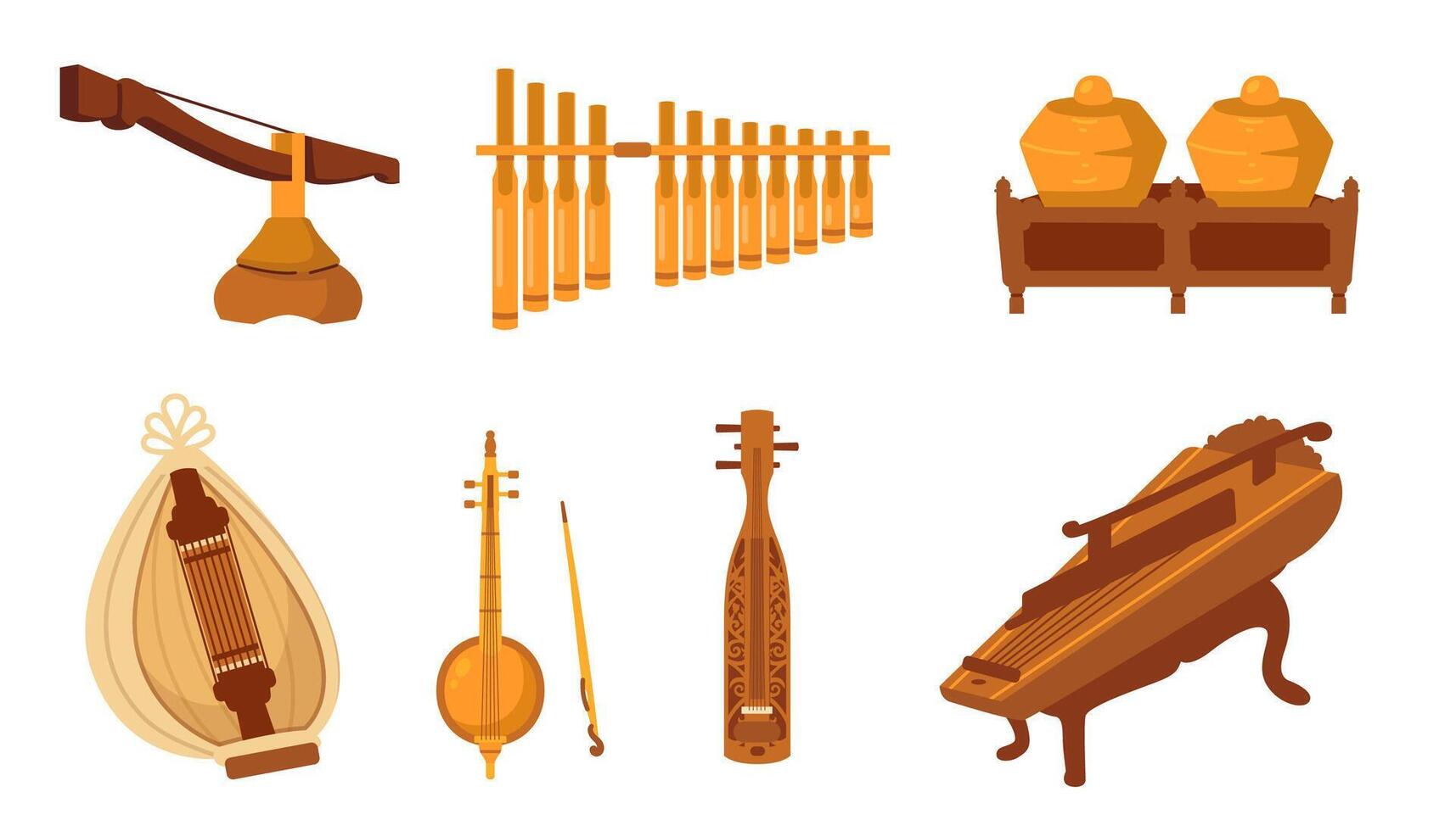 Collection of traditional musical instruments from Southeast Asia culture vector