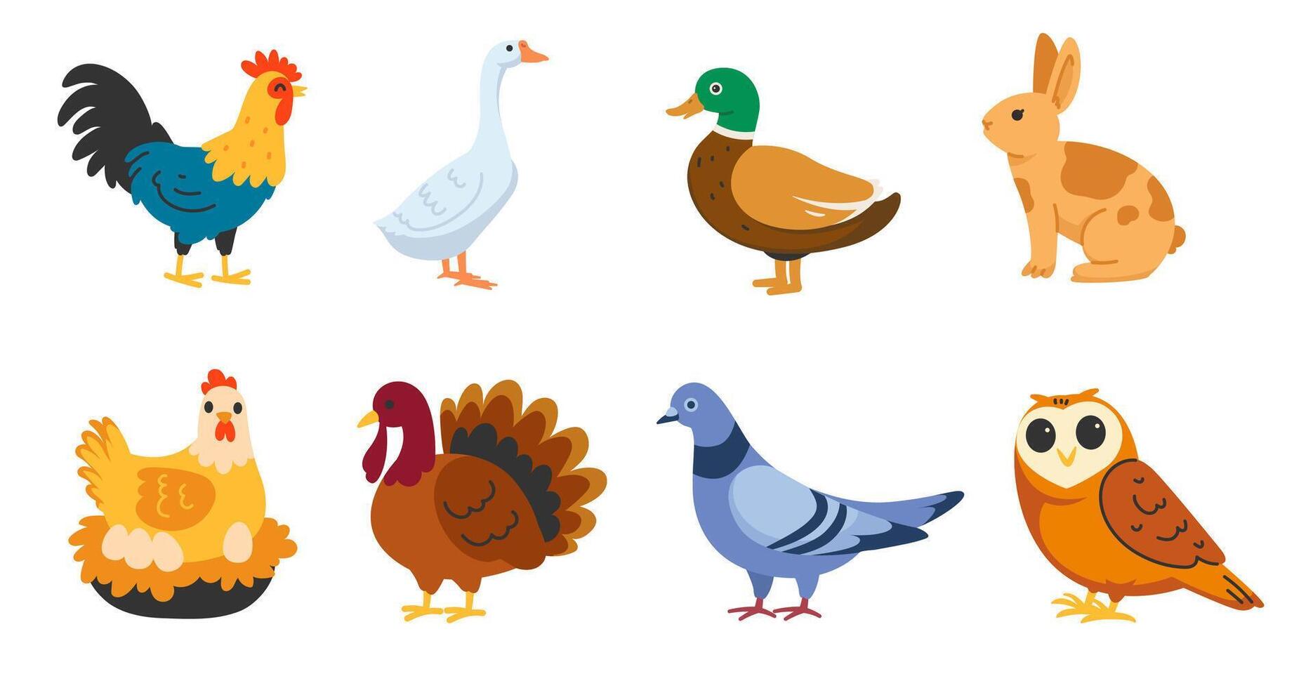 Collection of cartoon farm and wild animals isolated on white background vector