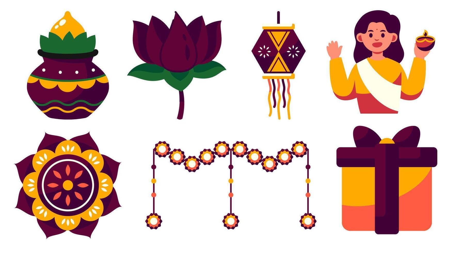Vibrant Festive Icons Celebrating the Essence of Traditional Indian Festivities vector