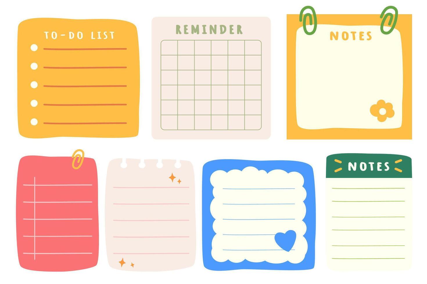 Collection of Colorful Memo Pads for Planning and Organizing Tasks vector