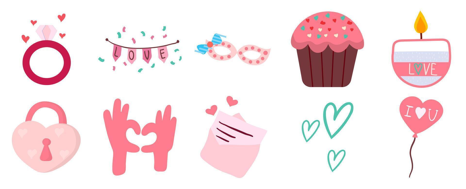Sweet Valentine's Day Elements Collection Romantic Flat Design Illustration vector