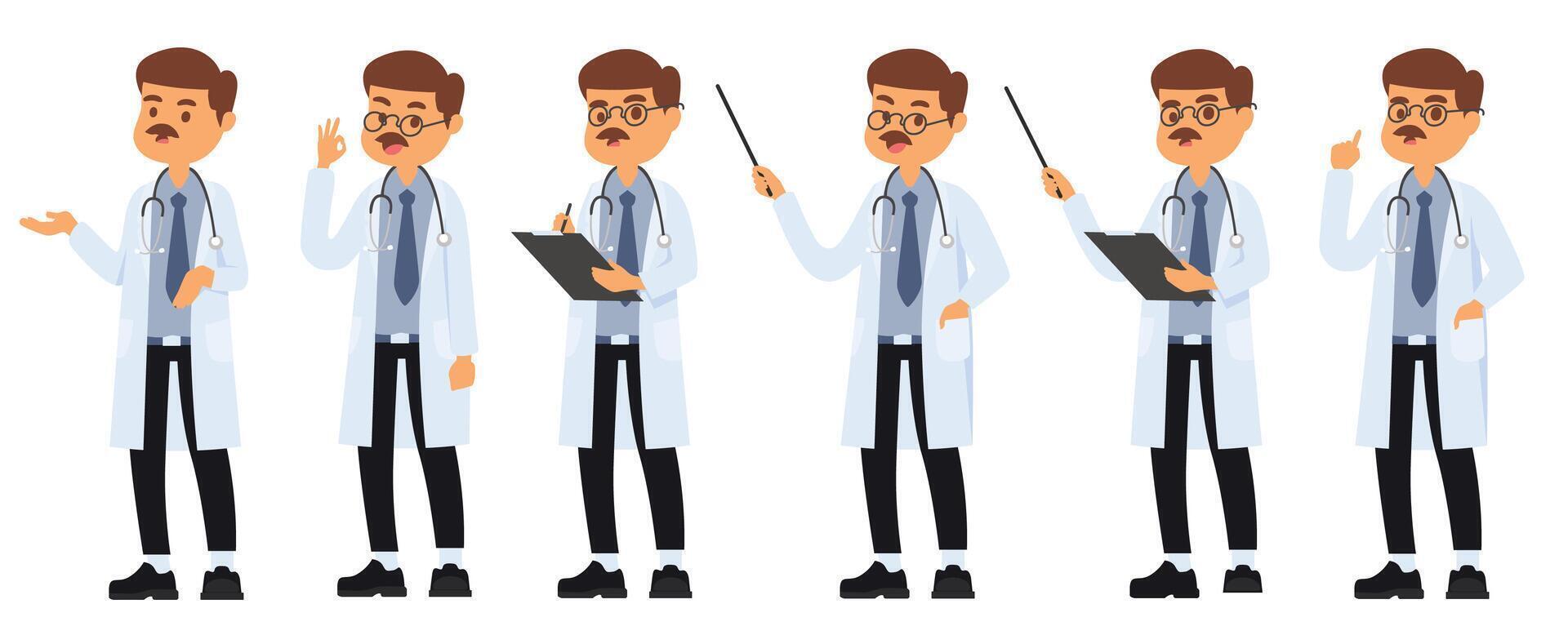 Illustrative doctors collection presenting information in various poses vector