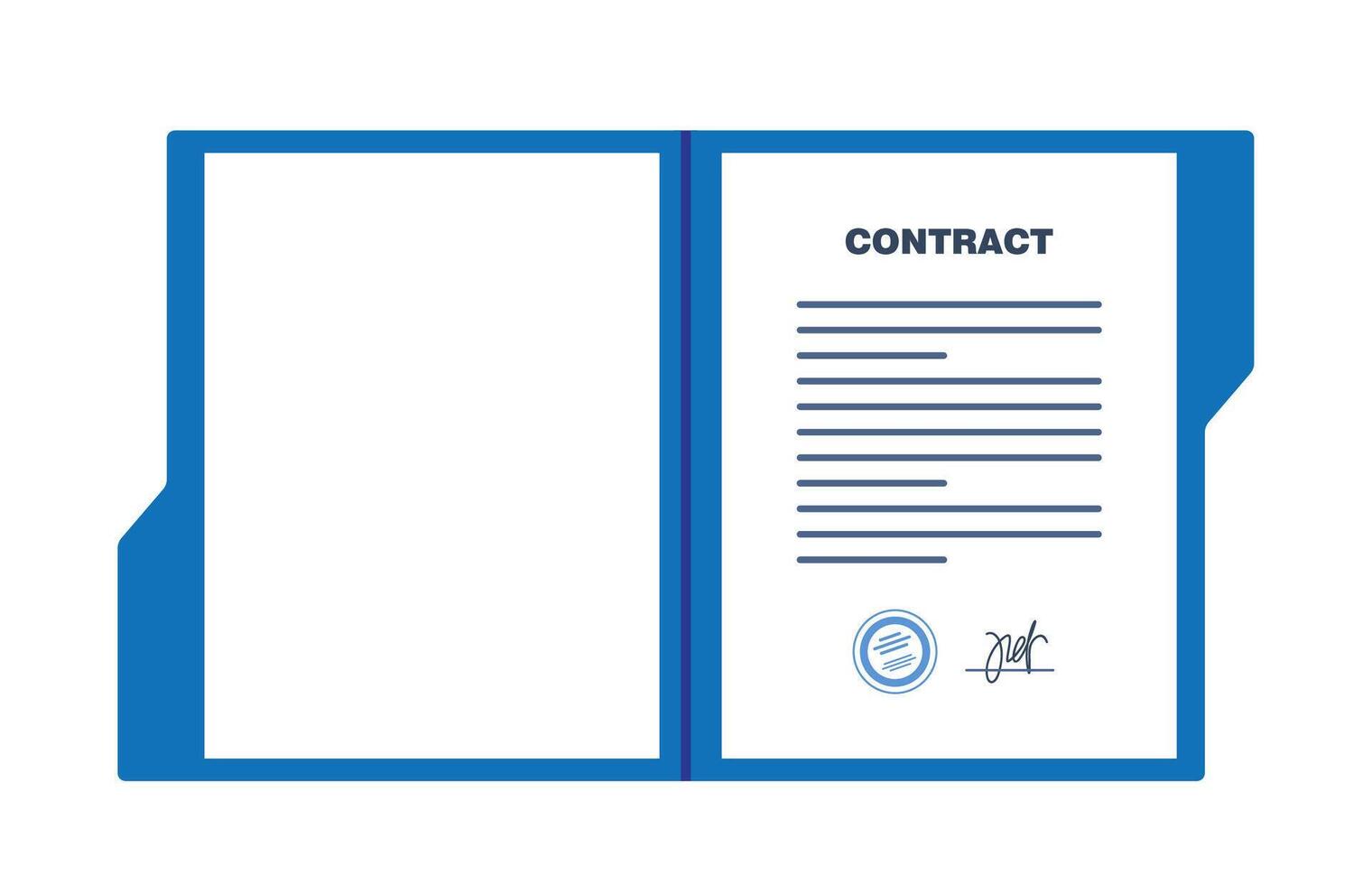 Contract agreement paper blank in opened folder. Hand signing agreement. Contract with seal and signature. illustration. vector