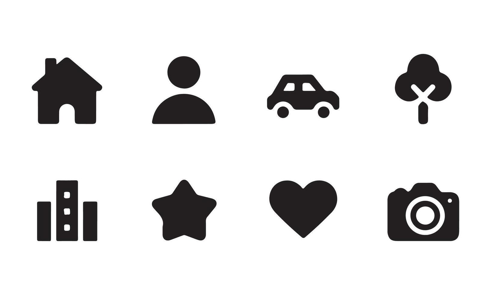 A set of icons that include a car, house, heart, and other objects vector