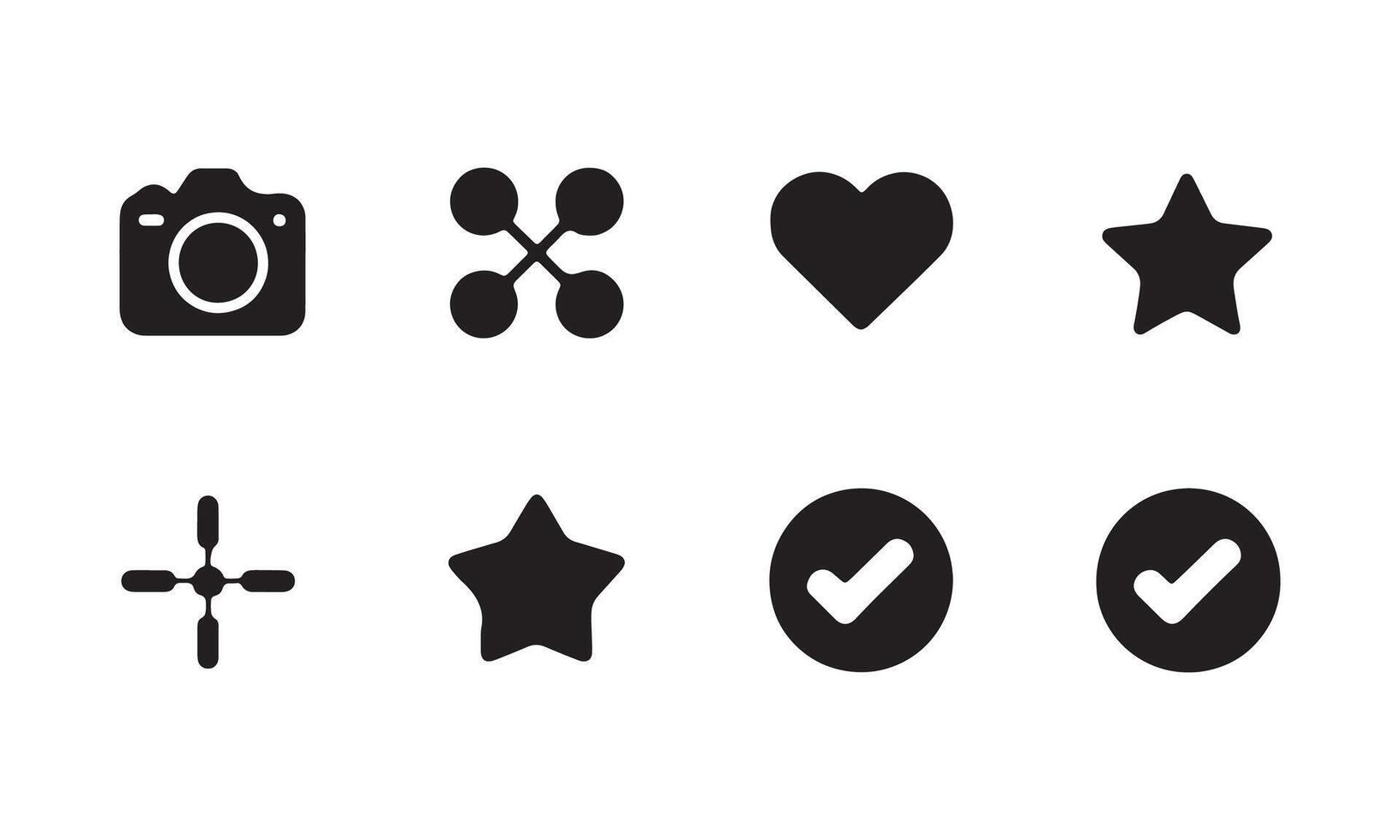 A set of icons that include a camera, heart, and star vector