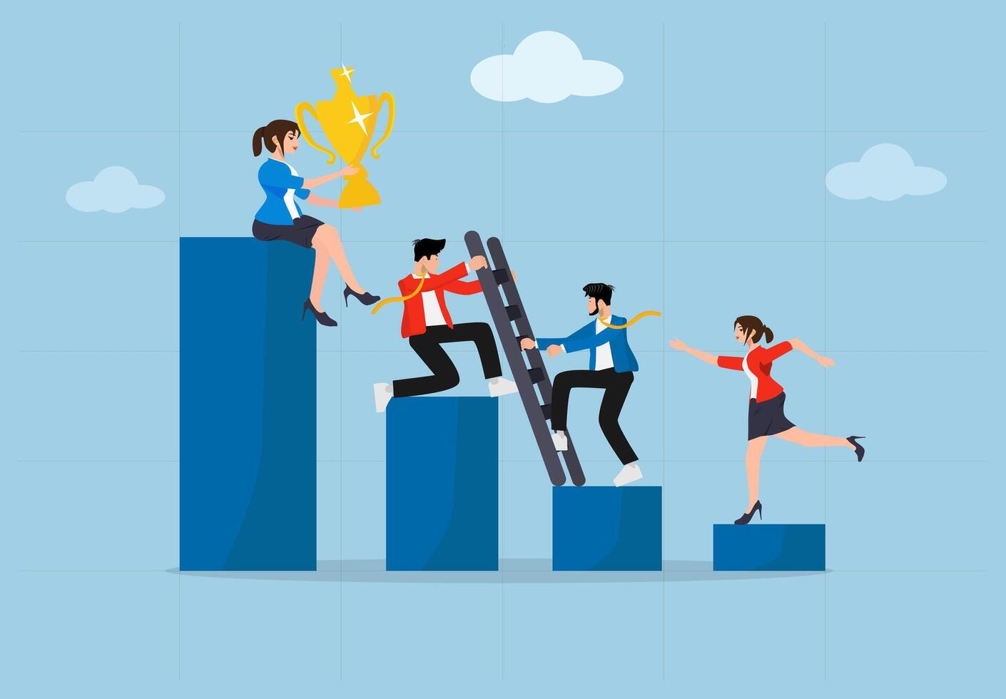 Business Teamwork and Growth Concept. Successful Career Development, Team Collaboration to Achieve Goals, Leadership and Motivation, Professional People Helping Each Other to Reach the Top. vector