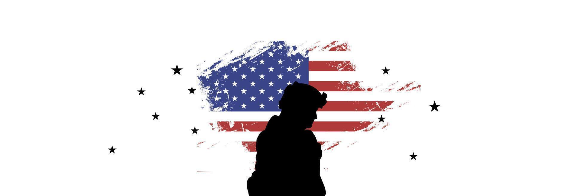 Flag and silhouette of a soldier. vector