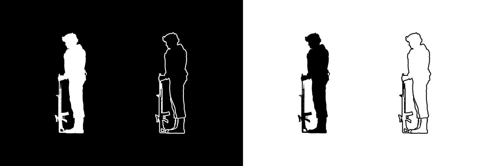 Silhouette of a soldier with a gun. vector