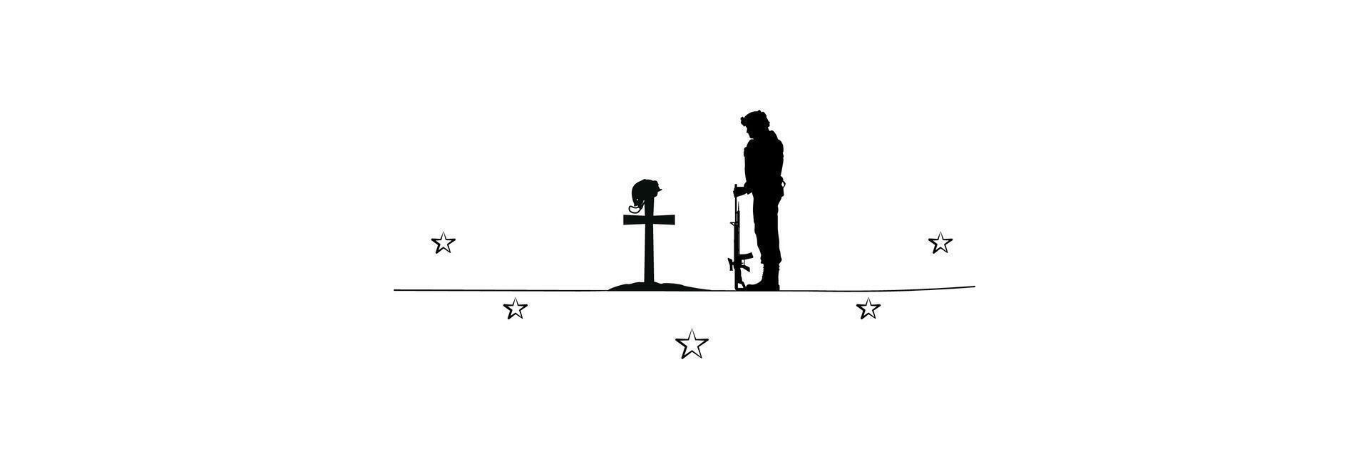 Memorial Day, soldier at the grave. vector