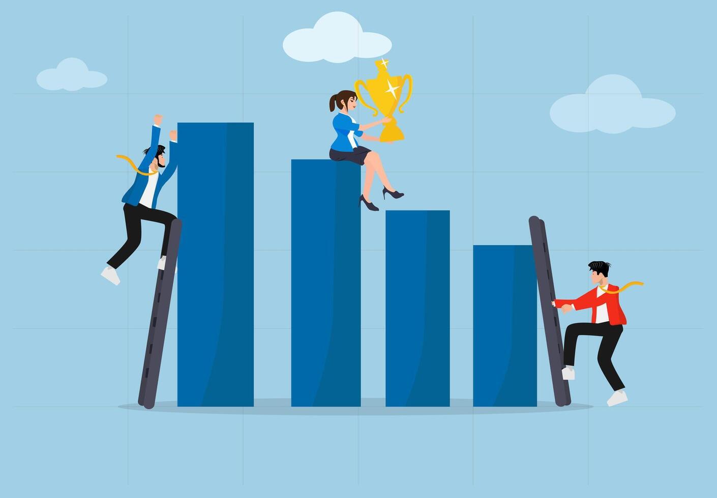 Successful Career Growth and Business Teamwork. Achieving Goals, Climbing the Ladder of Success, Professional Collaboration, Leadership Motivation, Overcoming Challenges, Business People Helping. vector