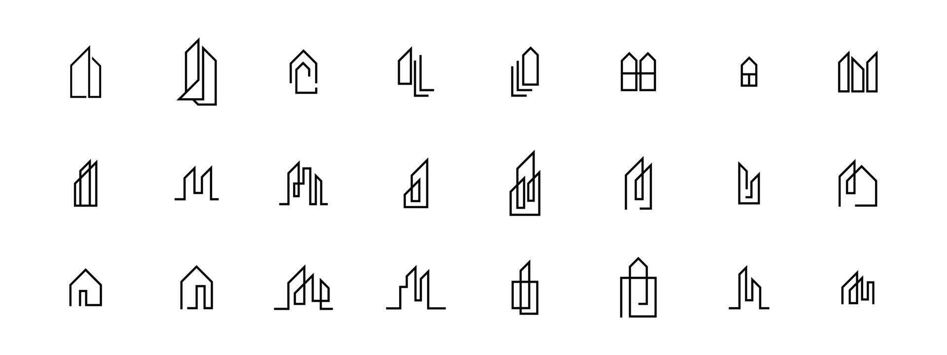 Building set line icons. Apartment, House, Infrastructure, Construction Symbol. vector