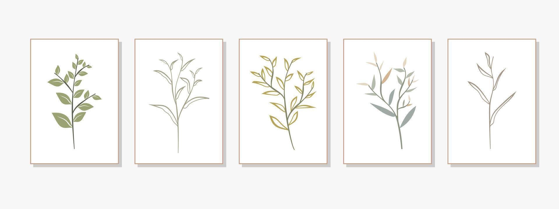 Set of Elegant Nature Inspired Posters Featuring Delicate Leaves and Neutral Color Palette for Interior Design and Eco Branding vector
